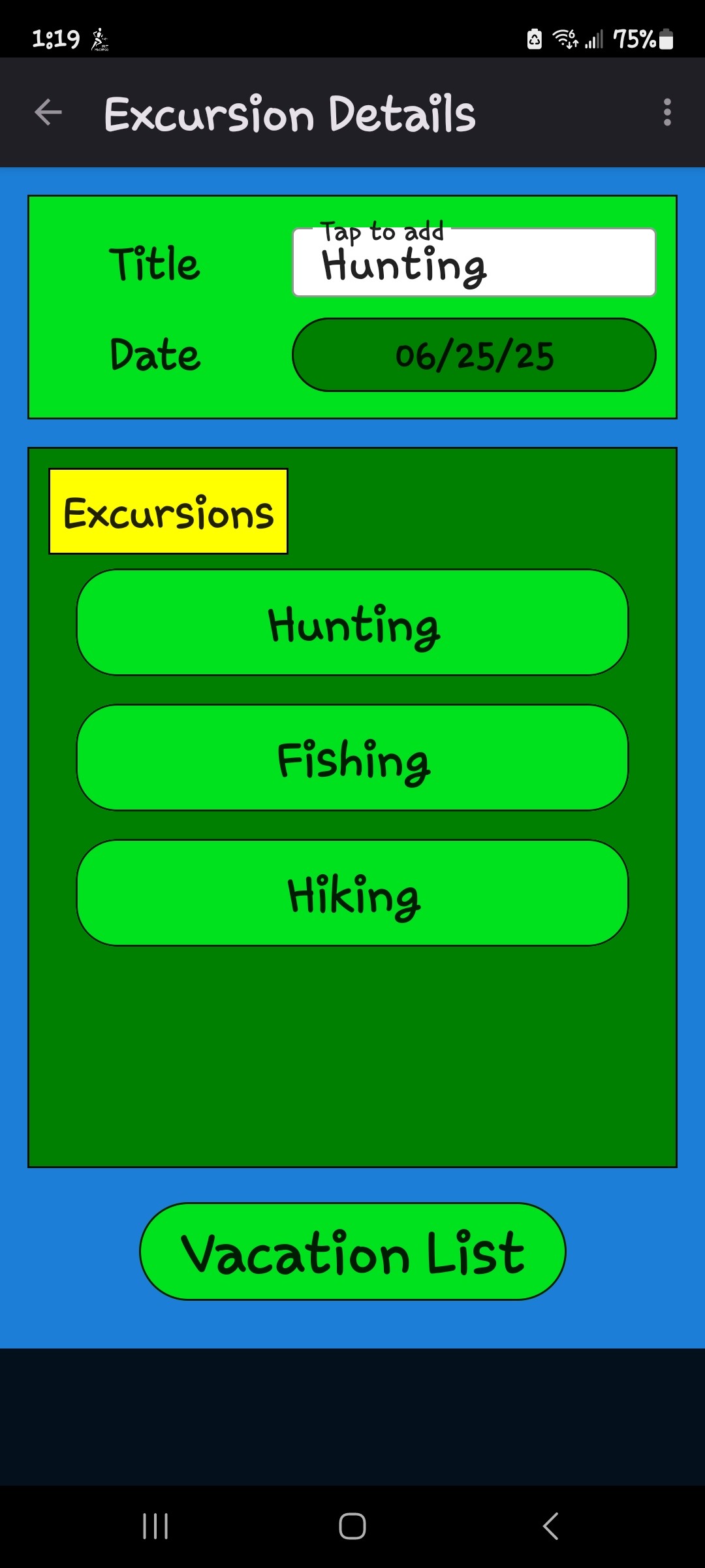 Details for excursions