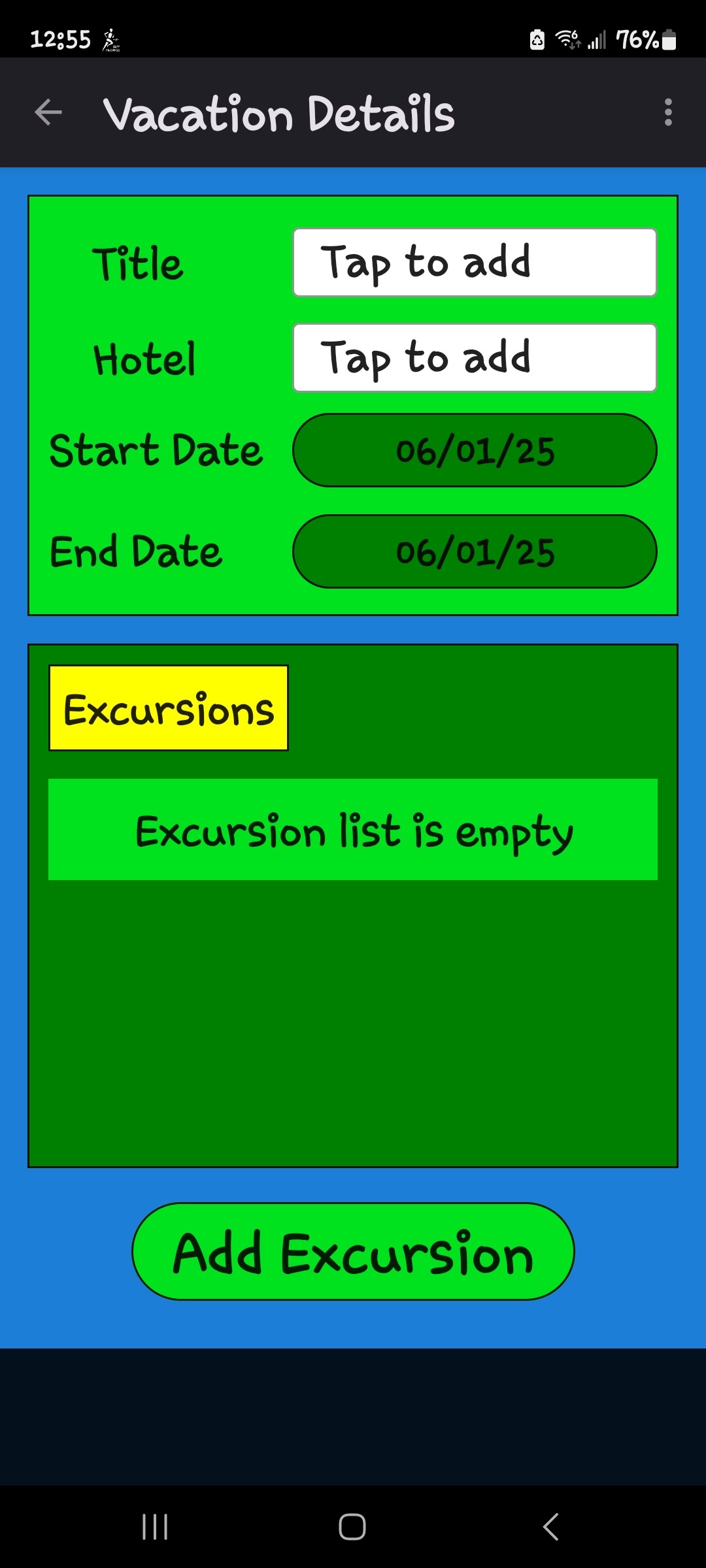 Details for vacations