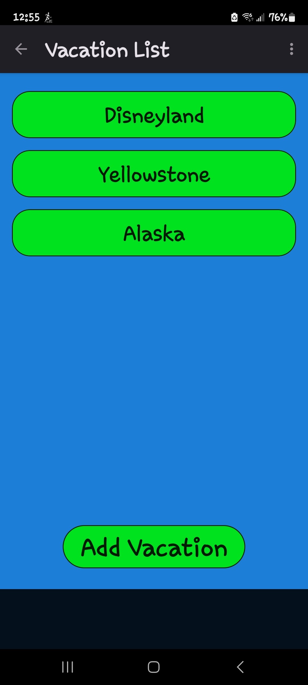 List of vacations